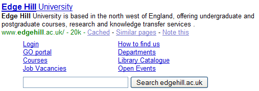 Google Site Search for Edge Hill University