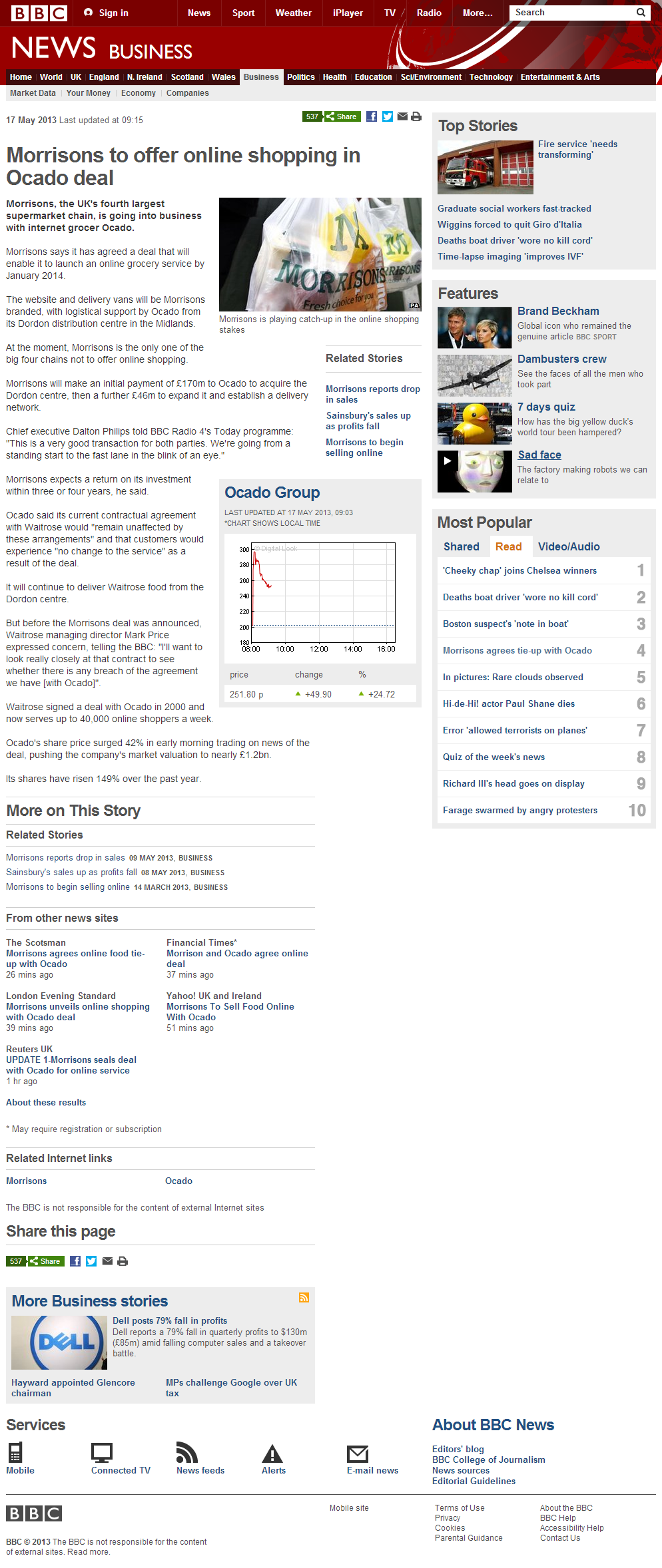 BBC News - Morrisons to offer online shopping in Ocado deal