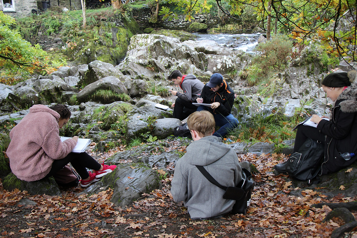Animation Students drawing in Betws y Coed, North Wales.