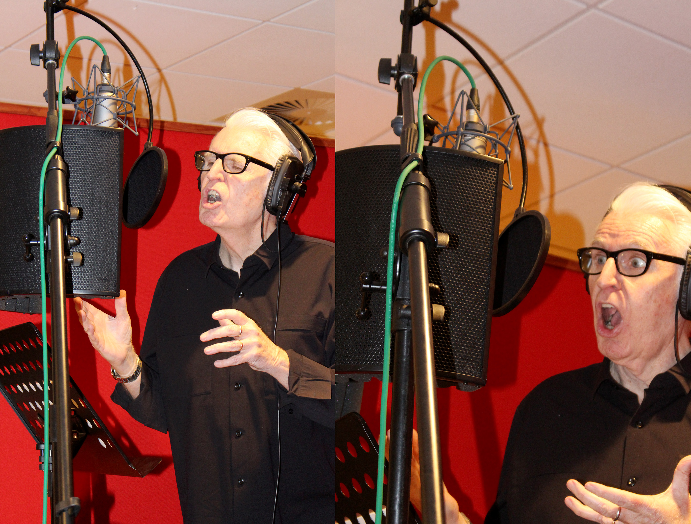 Mike McCartney recording the voices for his 'Weirdo' series of sketches