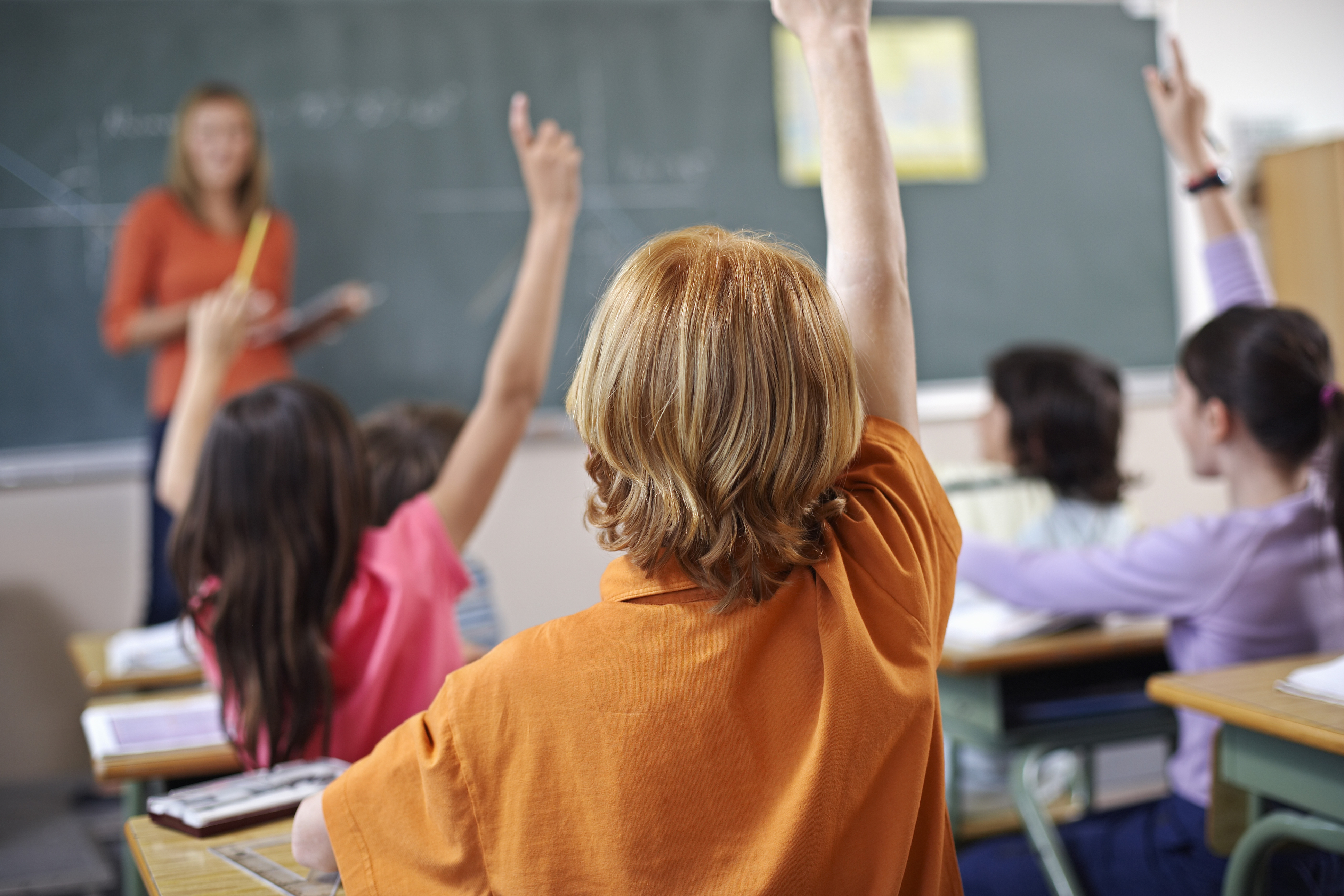 Students Raising Hands in Classroom