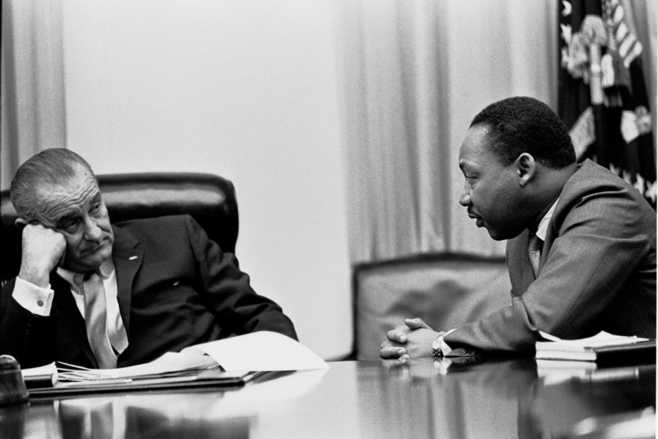 Martin Luther King Jr. and President Lyndon Johnson, 1966. Yoichi Robert Okamoto/Wikimedia Commons