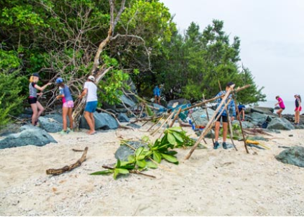 Building a shelter on a beach