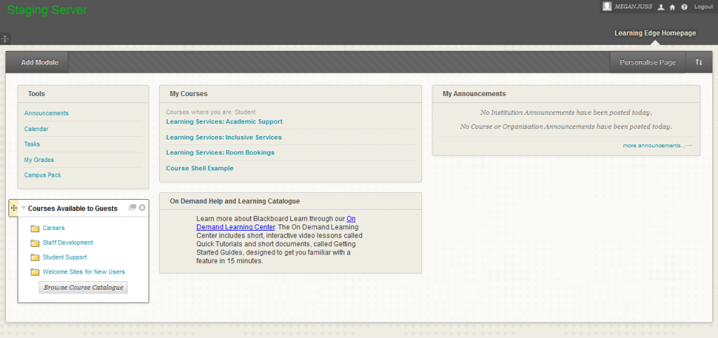 Screenshot My Institution Homepage