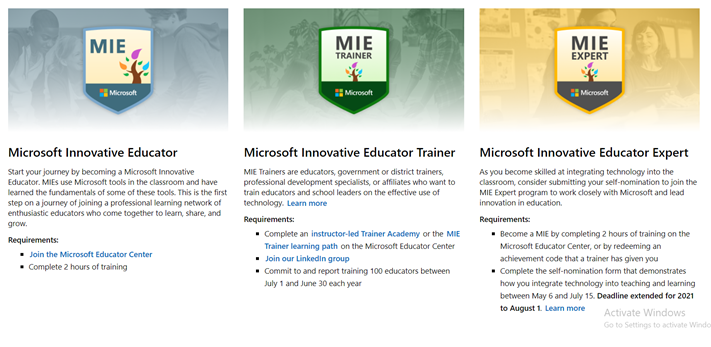Screenshot of badges achieved on Microsoft 