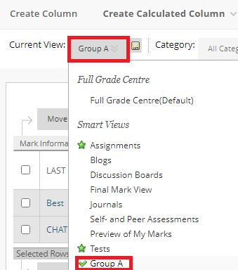 Filtering the grade centre by a smart view group
