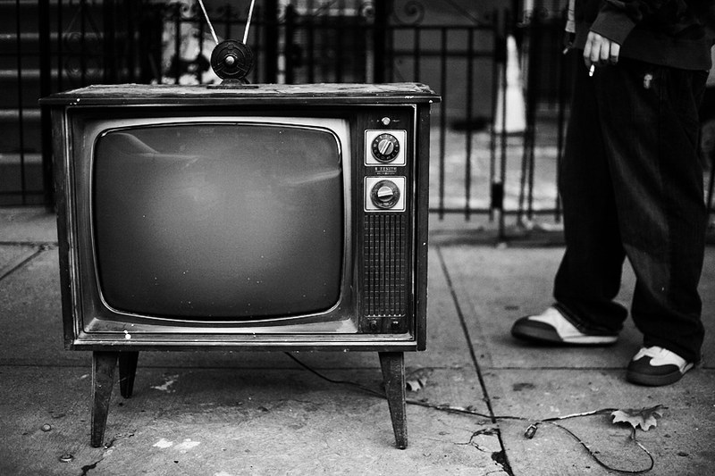An old fashioned television set.