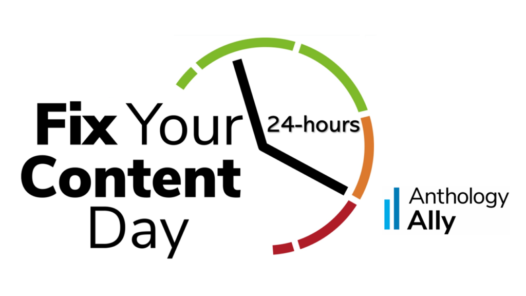 Fix your content day 24-hour clock with Anthology Ally logo