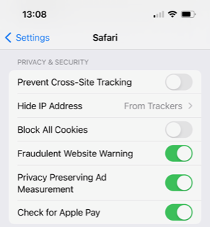 Disable Prevent Cross-Site Tracking in Safari