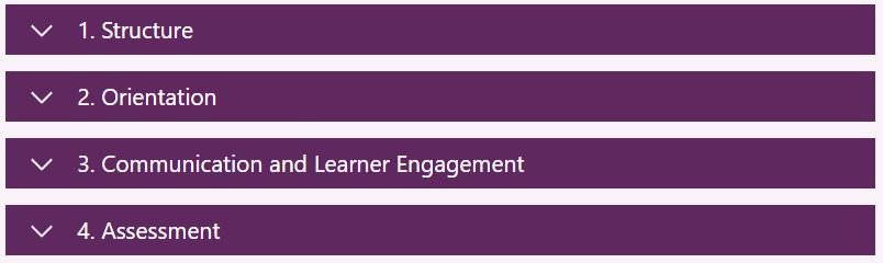 Four sections of the Baseline including Structure, Orientation, Communication and Learner Engagement and Assessment.