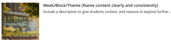 Learning Module placeholders containing image and clear titles and descriptions.