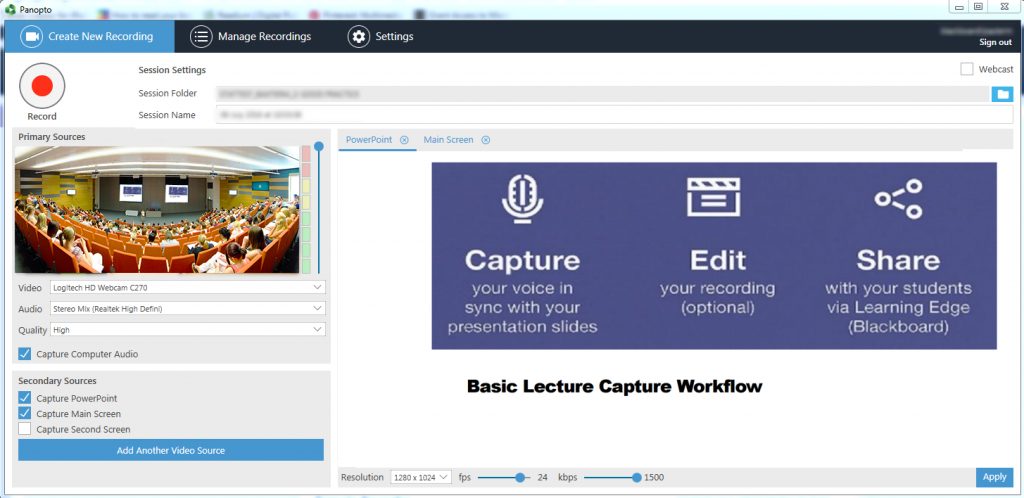 Panopto Software Interface