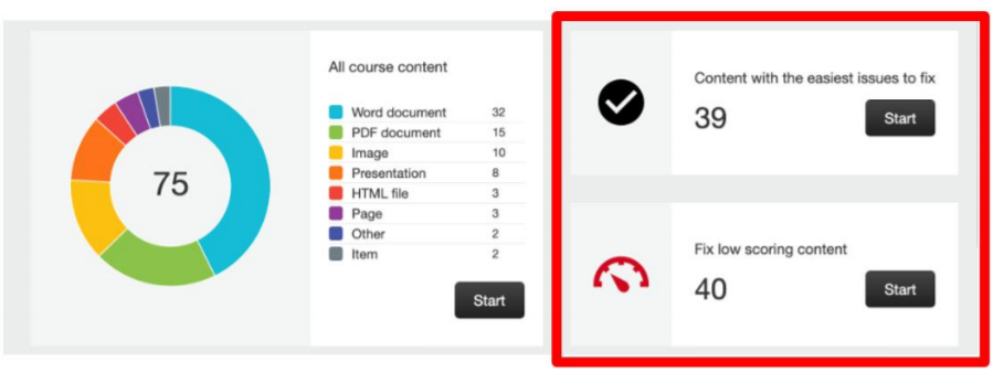 Ally Accessibility Report showing how the report displays an overview of the accessibility of content.