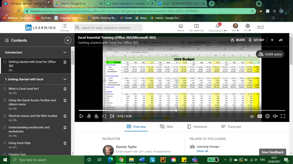 Screenshot of LinkedIn Learning course open on laptop. 