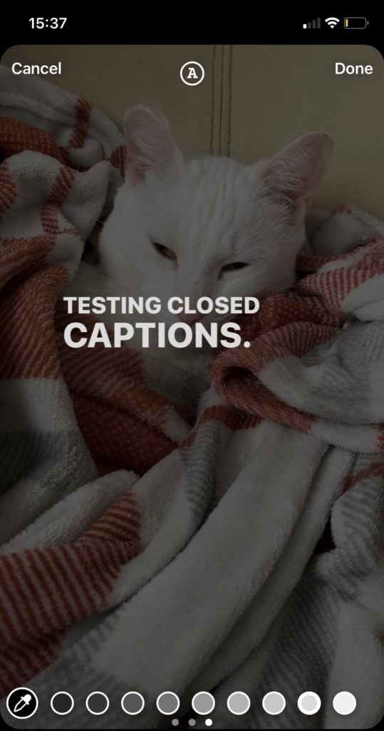 Photo of closed captions being used for an Instagram story.