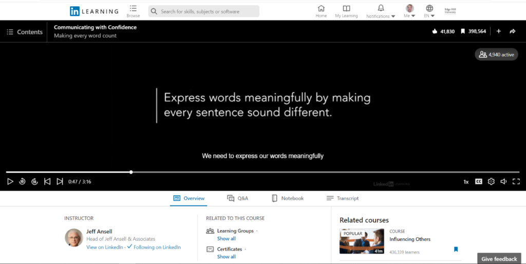The Communicating with Confidence course on LinkedIn Learning
