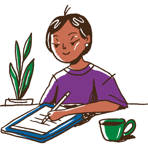 Graphic of student working on ipad. 