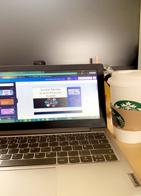 A computer on a table