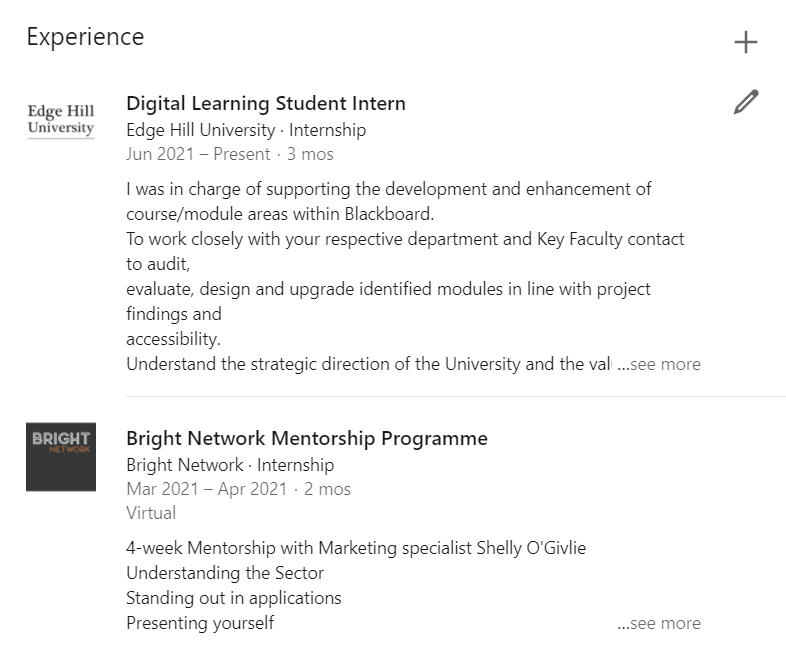 experience for linkedin