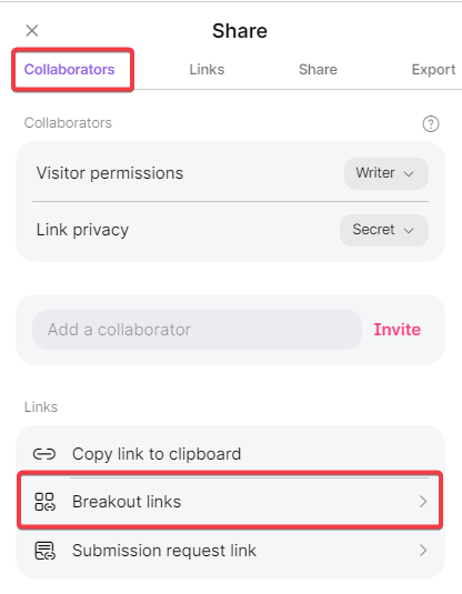 Click Breakout links from the sharing menu