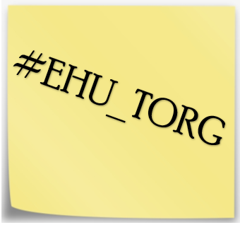 Digital yellow post- it note with #EHU_TORG written on it.