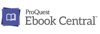 A logo that reads, ProQuest Ebook Central. To the left of the text there is an outline of a white open book on a blue square.