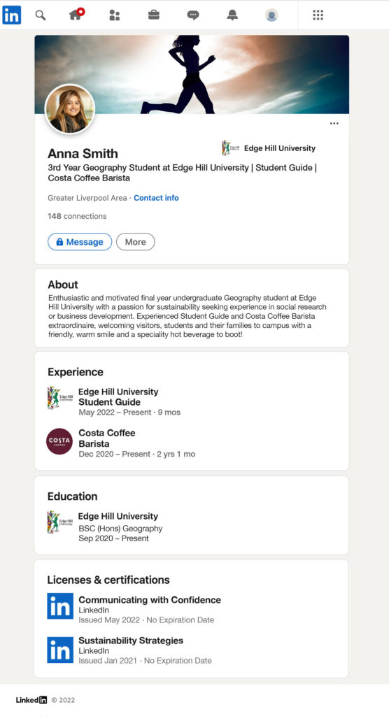 a mock up LinkedIn profile showing the LinkedIn Learning badges displayed