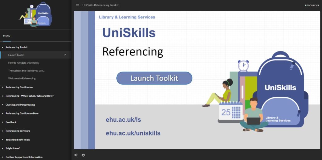 a screenshot of the referencing toolkit