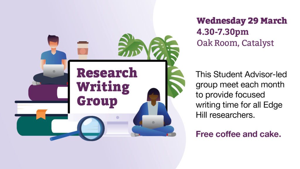poster for the Research Writing Group, taking place on Wednesday 29 March.