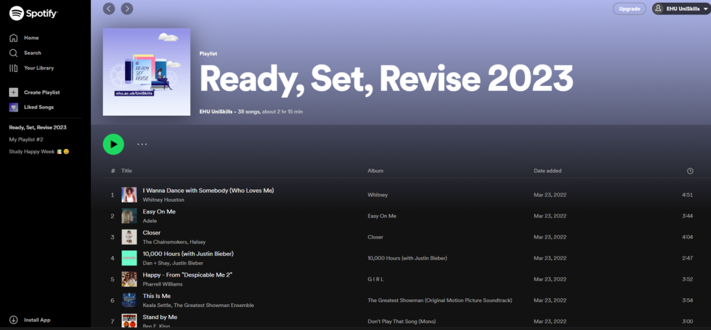Ready, Set, Revise 2023 Spotify Student Advisor playlist.