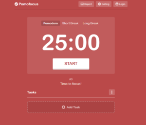 Pomodoro technique countdown timer from 25 minutes