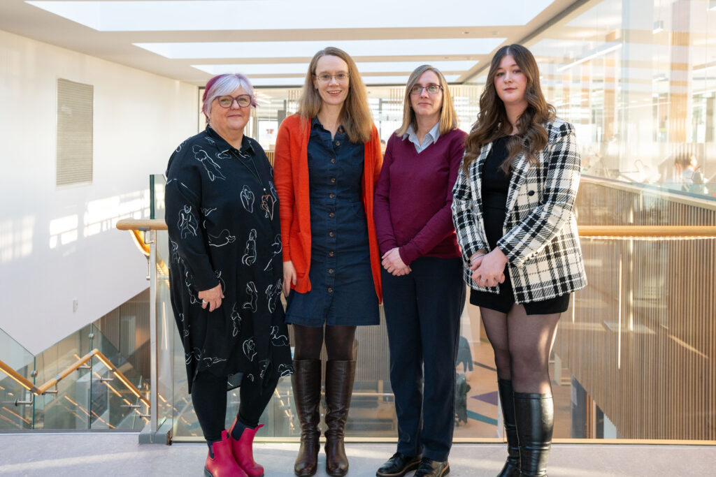 Library and Learning Services Open Research Team. Left to right: Judith Carr, Esther Byrom, Helen Bell and Rosie Sumner. 