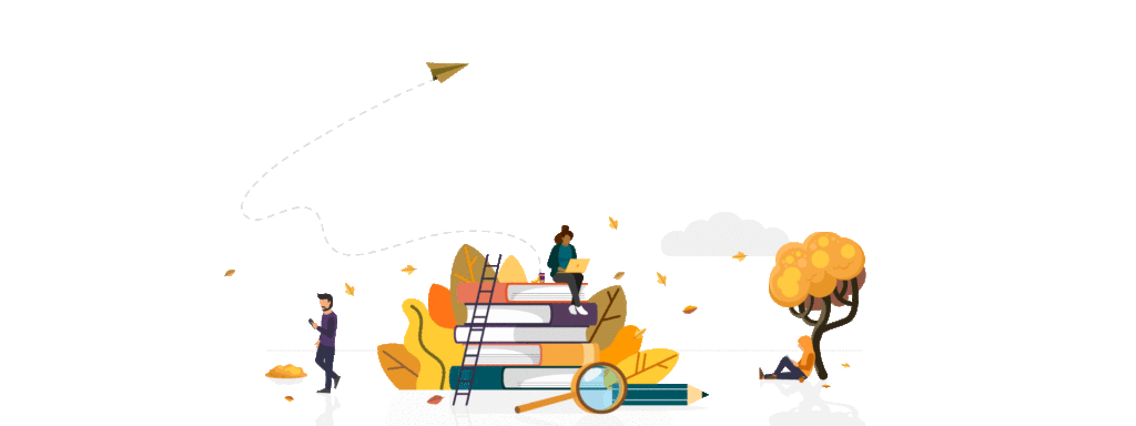 Graphic image of students studying on an autumn day.