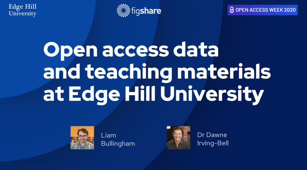 An image from the webinar 'open access data and teaching material at Edge Hill University'. This shows the title slide of the presentation.