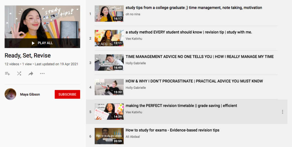 A youtube study playlist