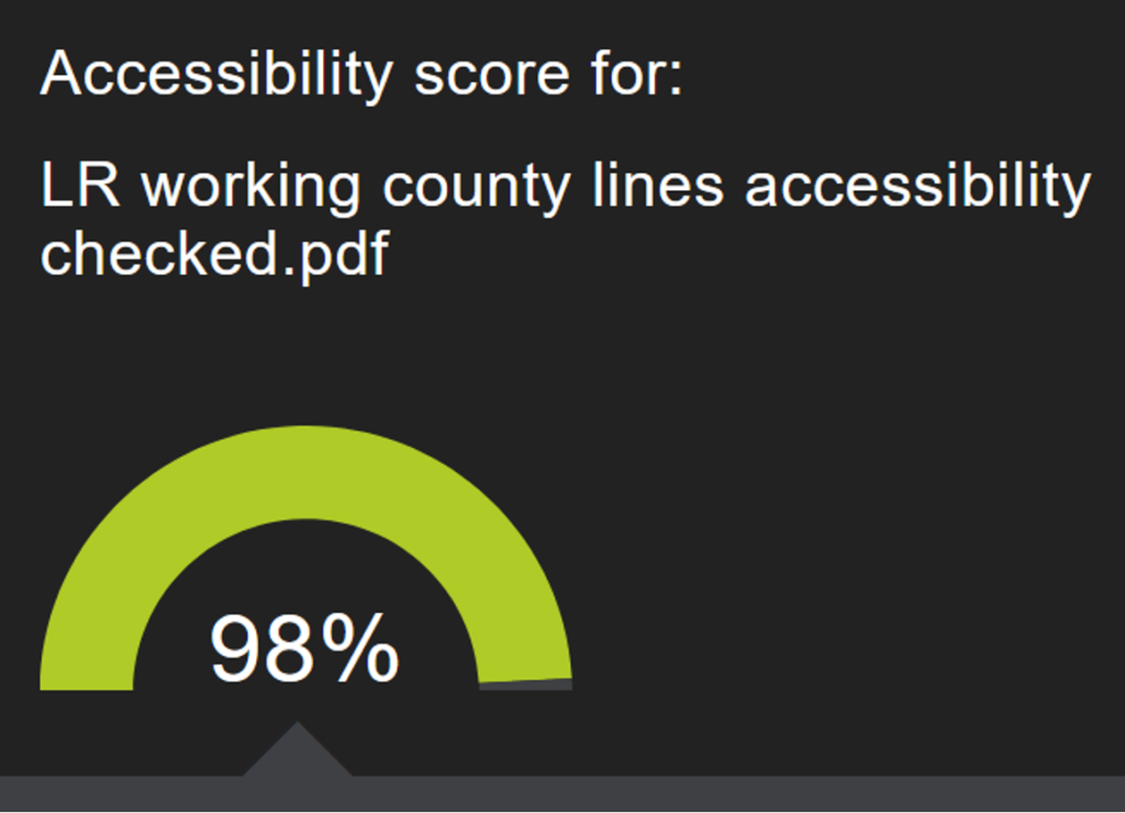 accessibility score for a PDF file reading 98%. The green colour indicates this is positive.