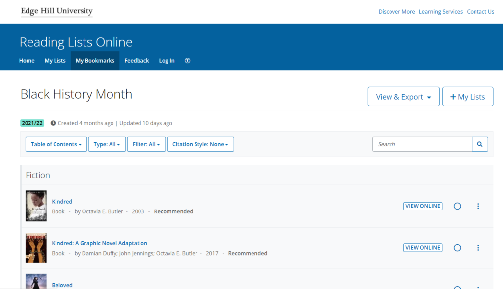 Black History Month Online Reading List (screenshot)