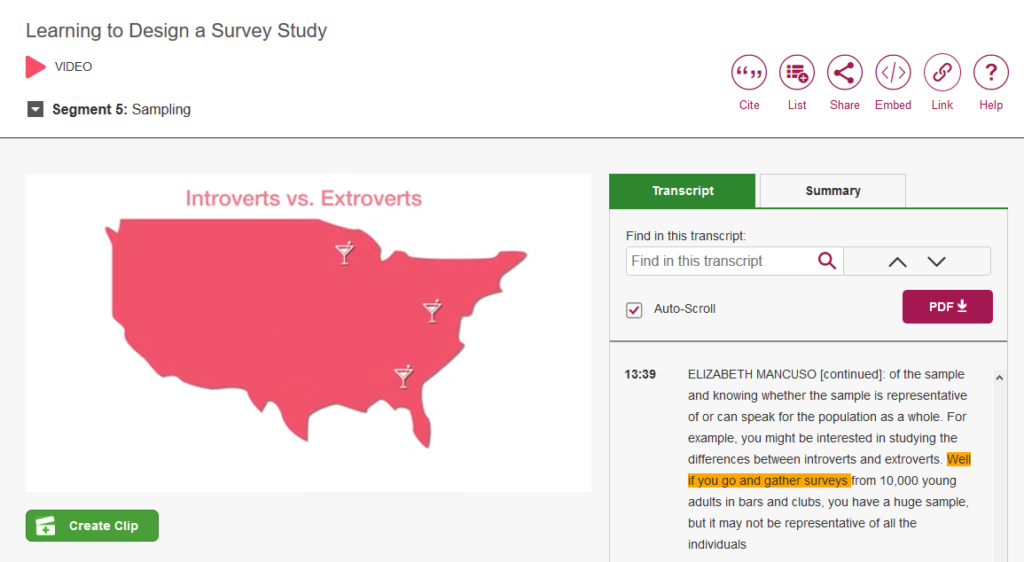 Screenshot of a video titled learning to design a survey study.